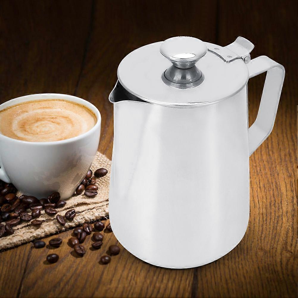 1000ml Stainless Steel Coffee Milk Frothing Cup with Lid - for Latte Art Enthusiasts,for Coffee Shop and Home Barista Use