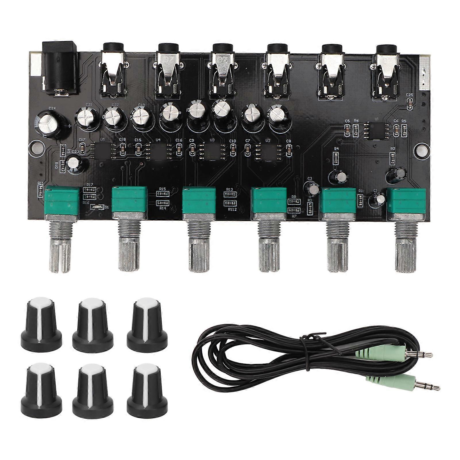4 Way Stereo Sound Mixer Board 3.5mm Headphone Driver Power Amplifier Mixer Splitter 2 Way Input 4 Way Output DC5?15V