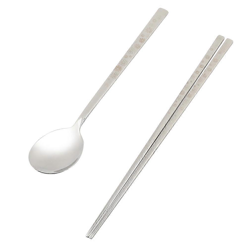 2 sets Herbruikbare roestvrijstalen serviesset lepel Chopsitcks met opbergtas (#3)