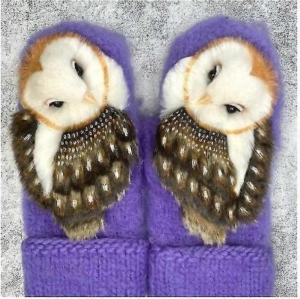 Hand Knitted Wool Nordic Mittens With Owls