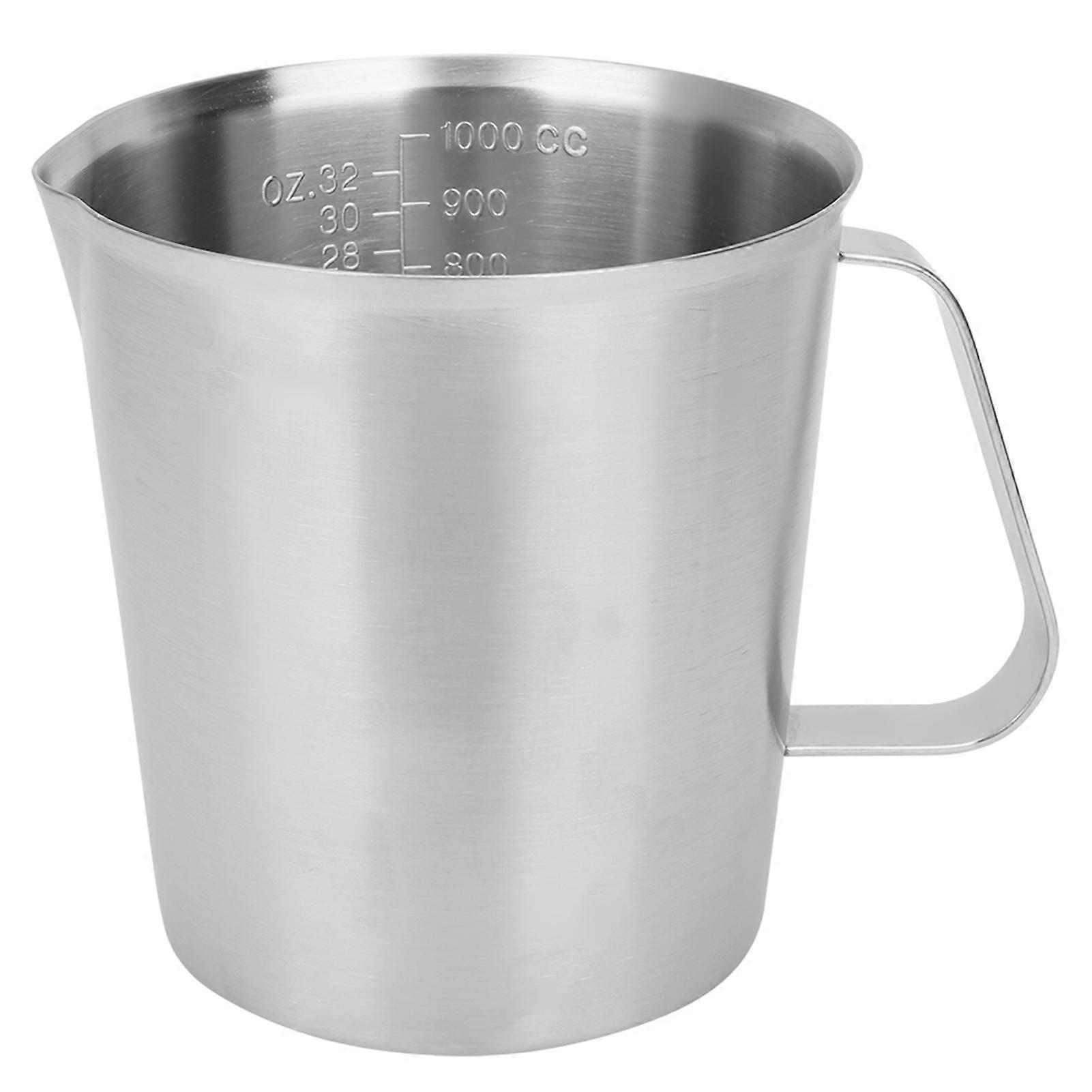 Stainless Steel Measuring Cup Milk Coffee Frothing Pitcher with Scale Handle for Latte Art Baking Tool1000ml