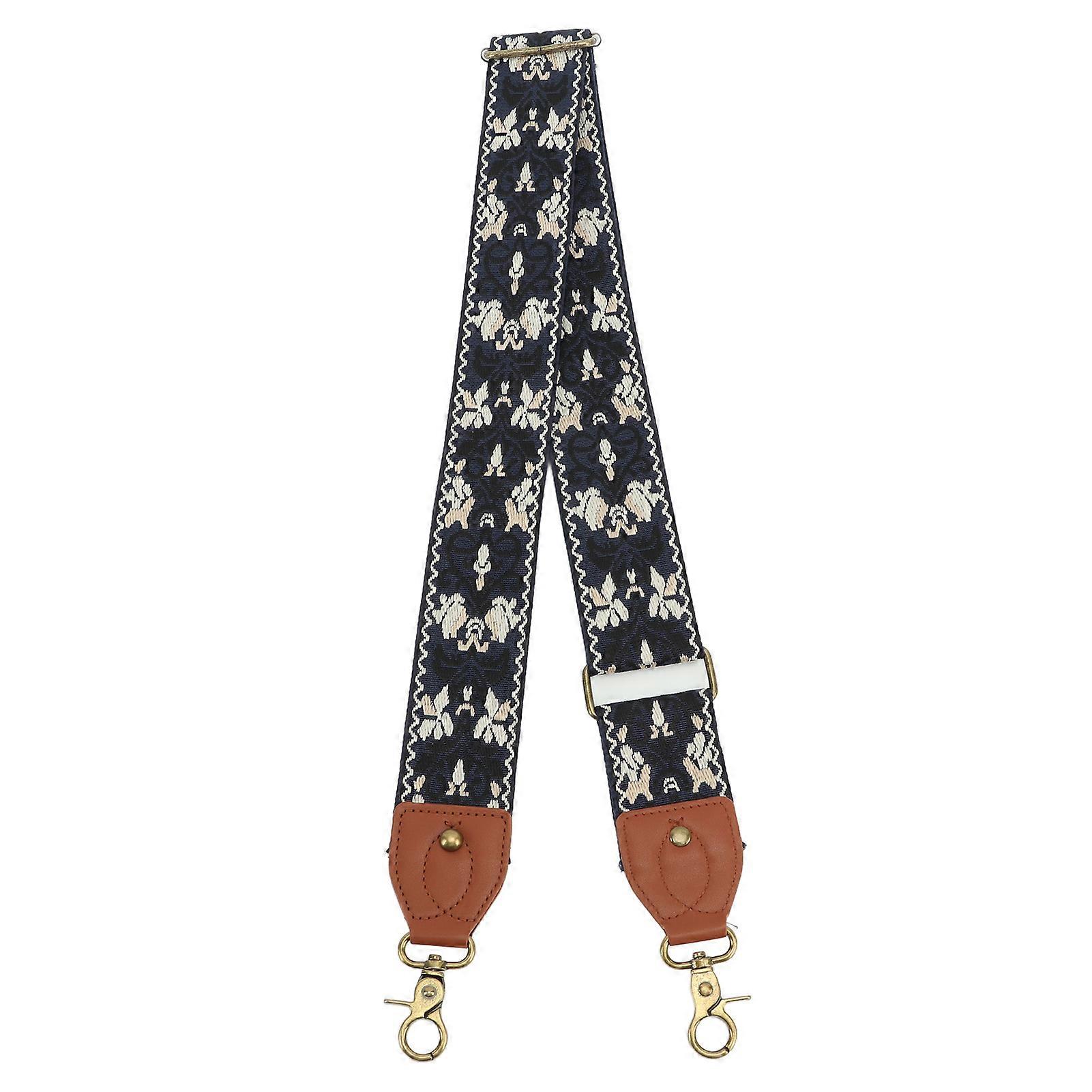 Vintage Embroidered Camera Strap Thickened Polyester Webbing Adjustable Woven Camera Strap For Digital Slr Camera Dark Blue