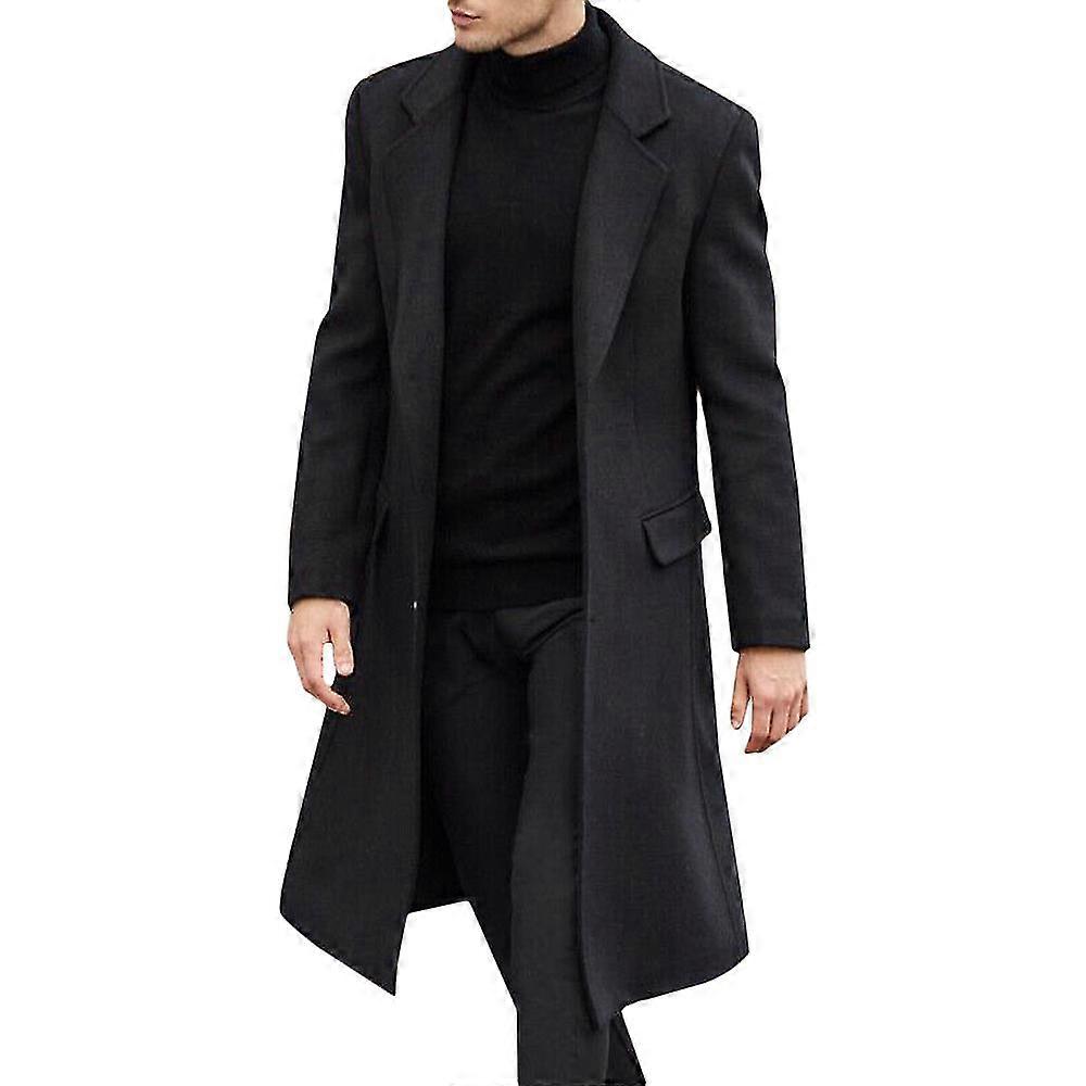 Men Jacket Trench Coat Long Overcoat Formal Outerwear