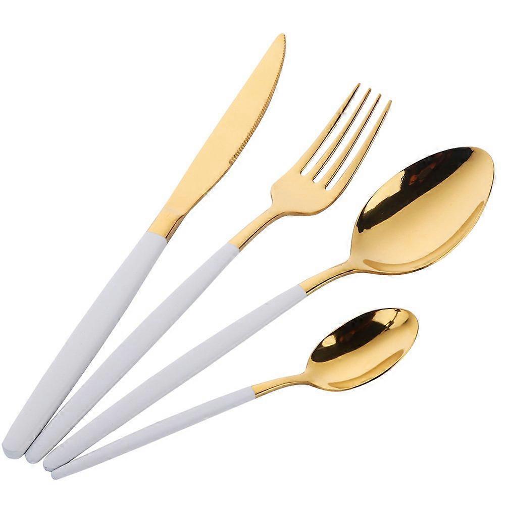 Set di posate in oro di posate in acciaio inossidabile con manico bianco Set di stoviglie utensili da cucina per 4