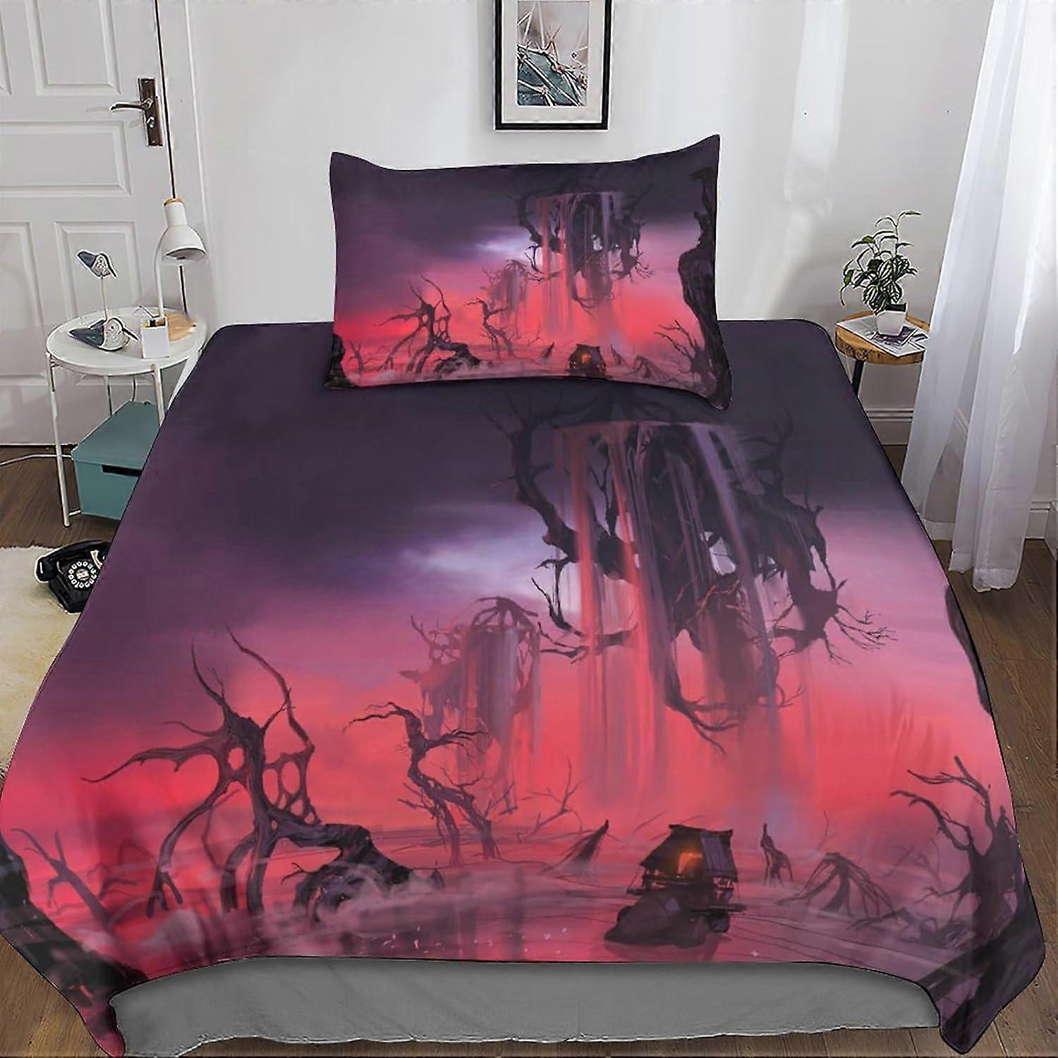 The Strange House Bedding Set for Adults and Children D Print Pattern Fantasy Wonderland Soft Microfiber Duvet Cover with Gold Pillowcases 135*200 CM