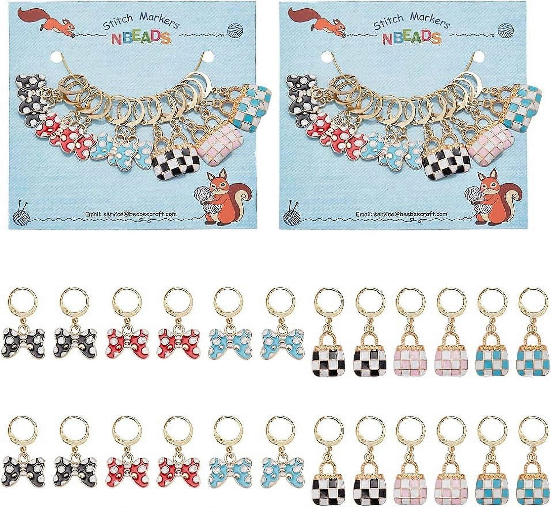 2Set Alloy Enamel Handbag & Bowknot Pendant Locking Stitch Markers 304 Stainless Steel Clasps Stitch Marker Mixed Color 3~3.6cm 6 style 2pcs/style 12p
