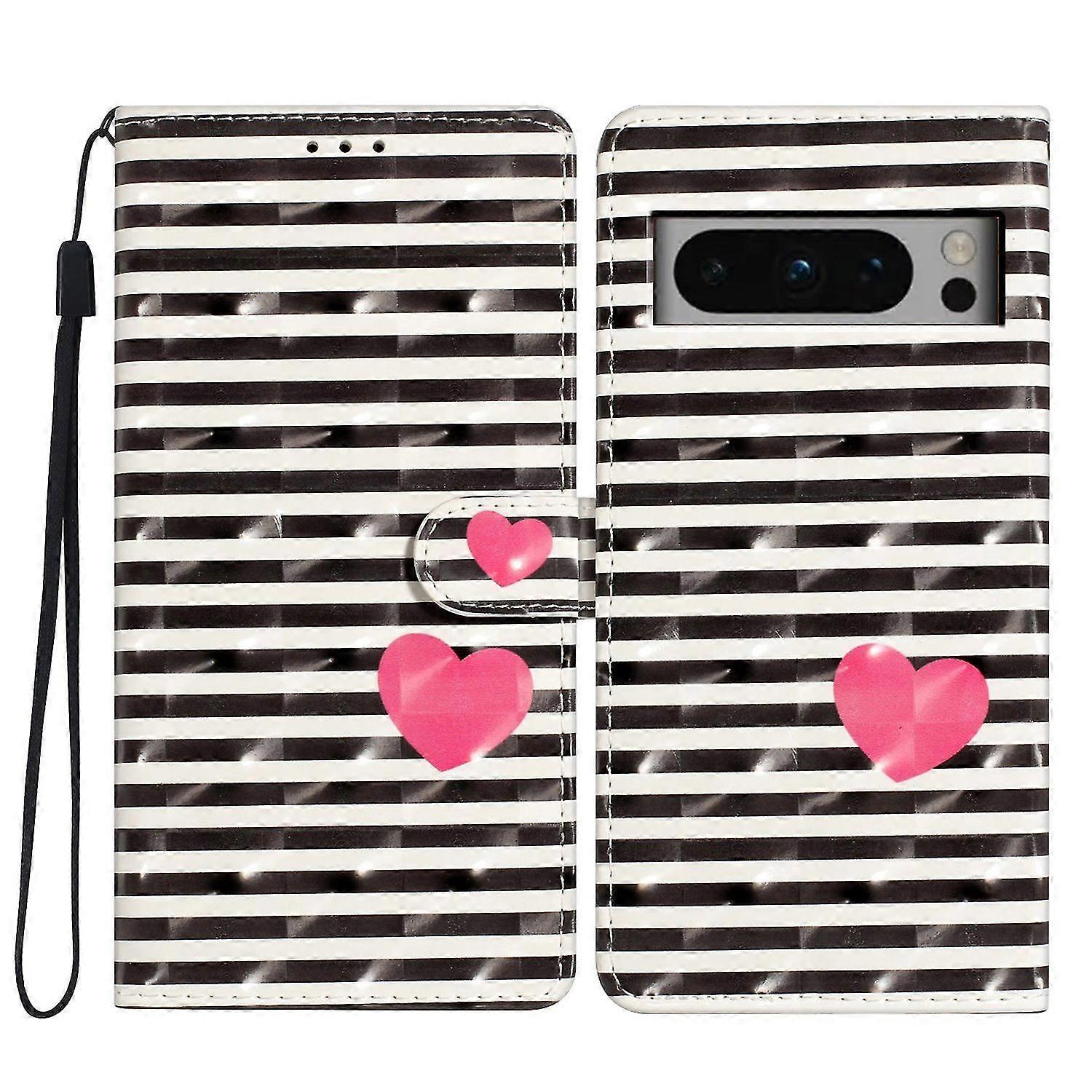 For Google Pixel 8 Pro Case 3d Pattern Pu Leather Magnetic Folio Phone Protector Cover