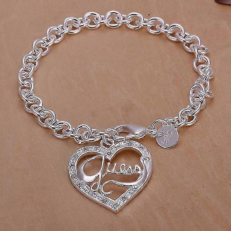 新しいファッションジュエリー925スターリングシルバーゲスピーチハートチェーンブレスレット女性ギフト