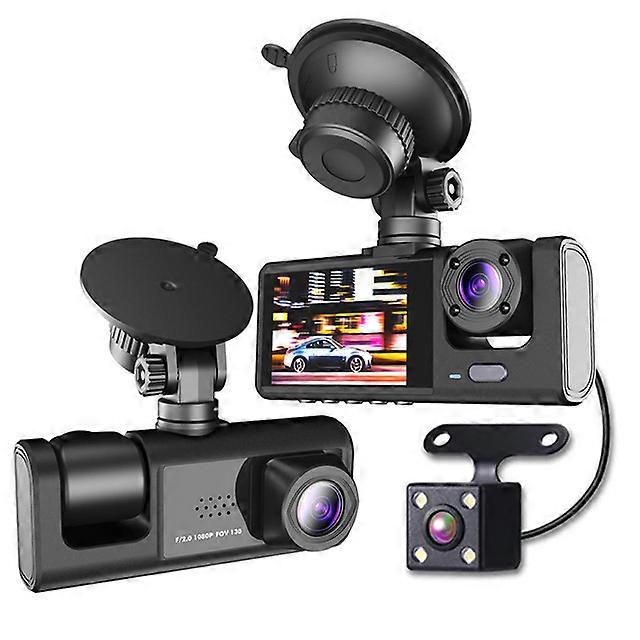 1080P 3 Cameras Dash Cam With IR Night Vision,Camera Recorder with Front/rear/inside view, Loop Recording, 2" IPS Screen