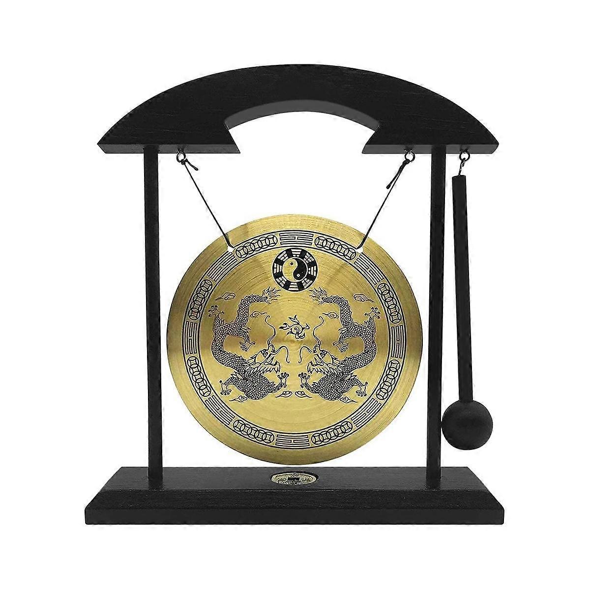 Pulpit Gong - Feng Shui Mosiężna ozdoba na pulpit Gong ze stojakiem i młotkiem, delikatny chiński wystrój domu