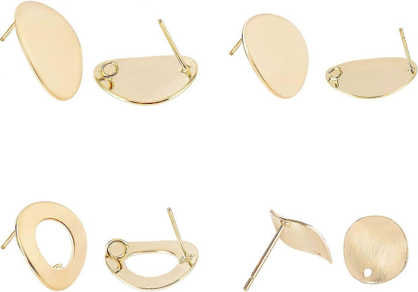 16pcs 18K Gold Plated Earring Studs 4 Mixed Shape Ring/Oval/Flat Round/Flat Oval Brass Earring Stud with Loop for Earring DIY Jewelry Making