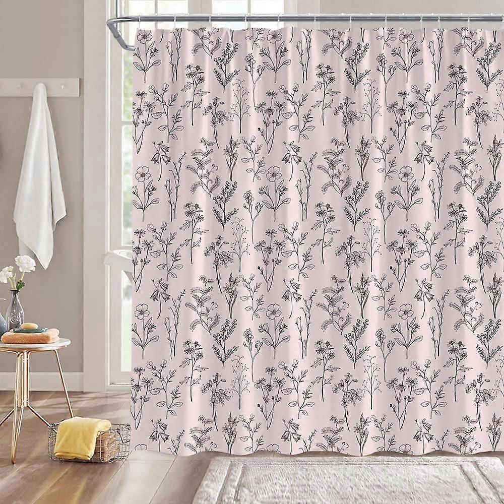 Pembe Vintage Botanik Duş Perdesi Boho Çiçek Otlar Retro Yapraklar ve Çiçekler Rustik Çiftlik Evi Sevimli Bitki Modern Banyo Dekor Kumaş Perde ile
