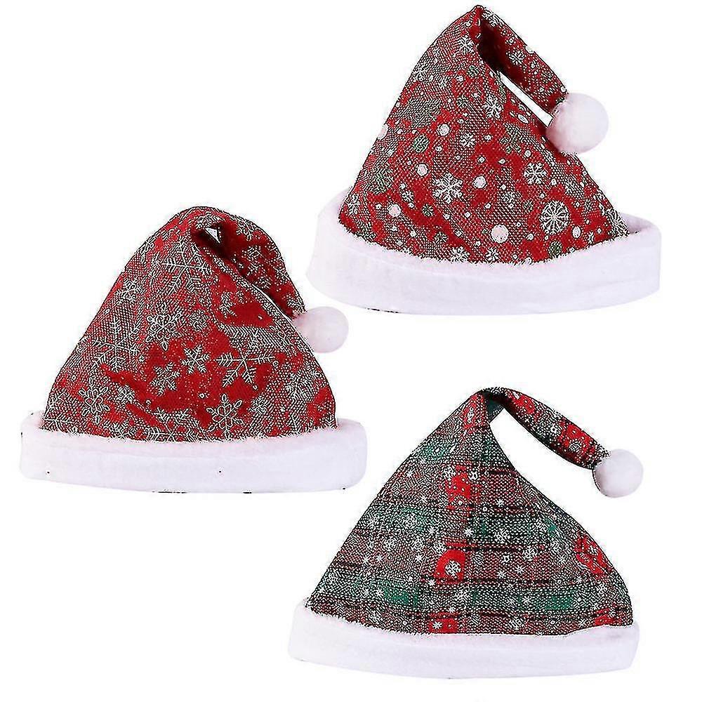 3pcs Thickened Christmas Hat Red Plaid Plush Snowflake