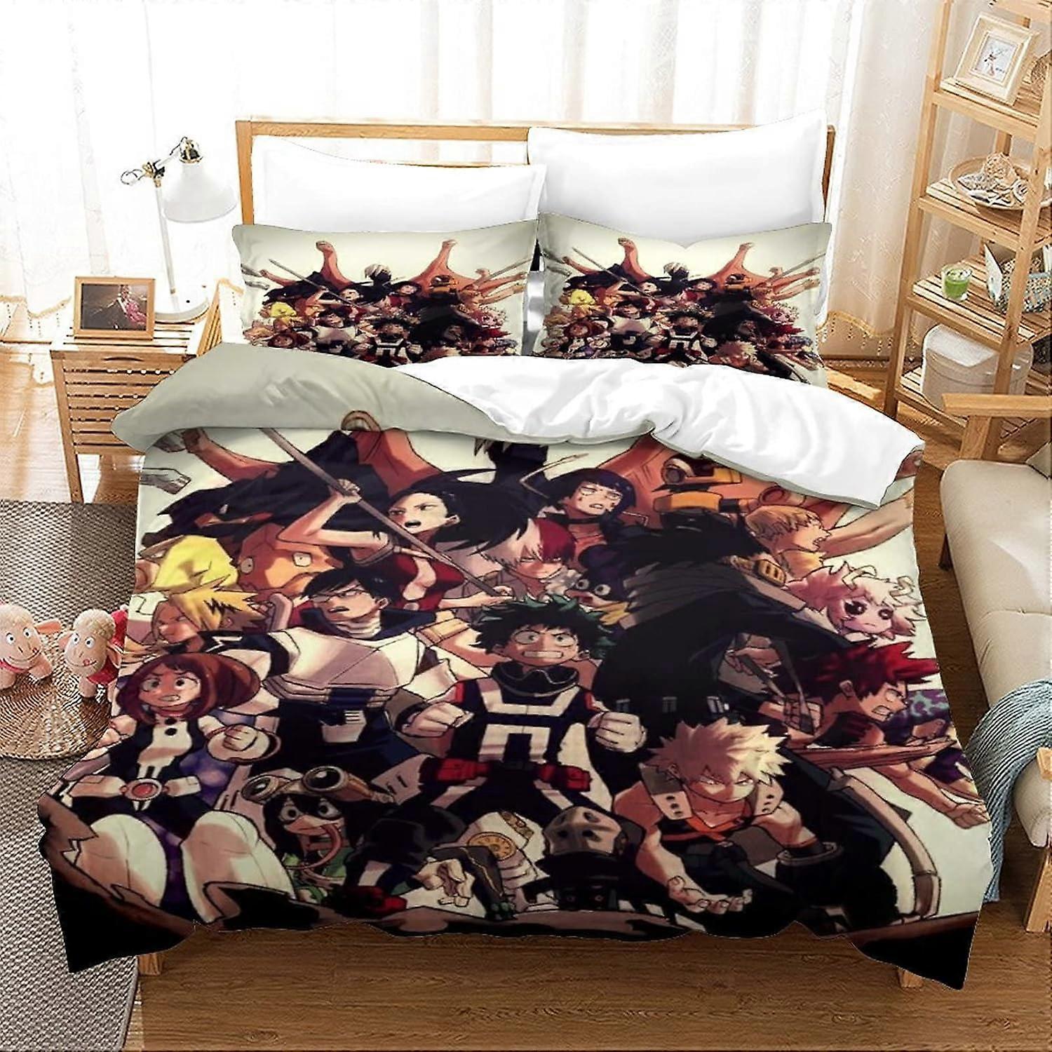 ماي هيرو أكاديميا غطاء لحاف مع أكياس وسادات، طقم مفروشات أنيمي مع سحاب، قطع غطاء لحاف ناعم للأطفال المراهقين 135*200 سم