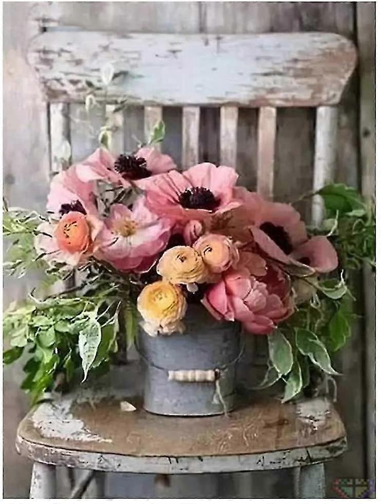 Diamond Dot Painting Diy By Number Kits 5d Full Drill Vintage Pink Flowers Rustic Floral Canvas Pictures Arts And Crafts Cross-stitch Patterns For Liv