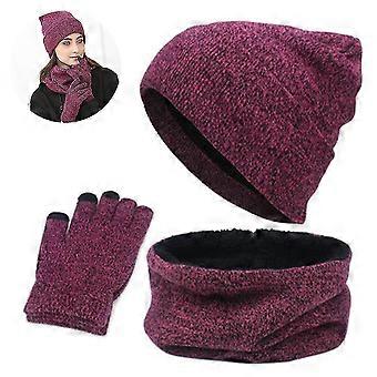 1 Set/ 3 Pcs Winter Hat Scarf Gloves Set For Men And Women, Beanie Gloves Neck Warmer Set With Warm Knit Fleece Lined