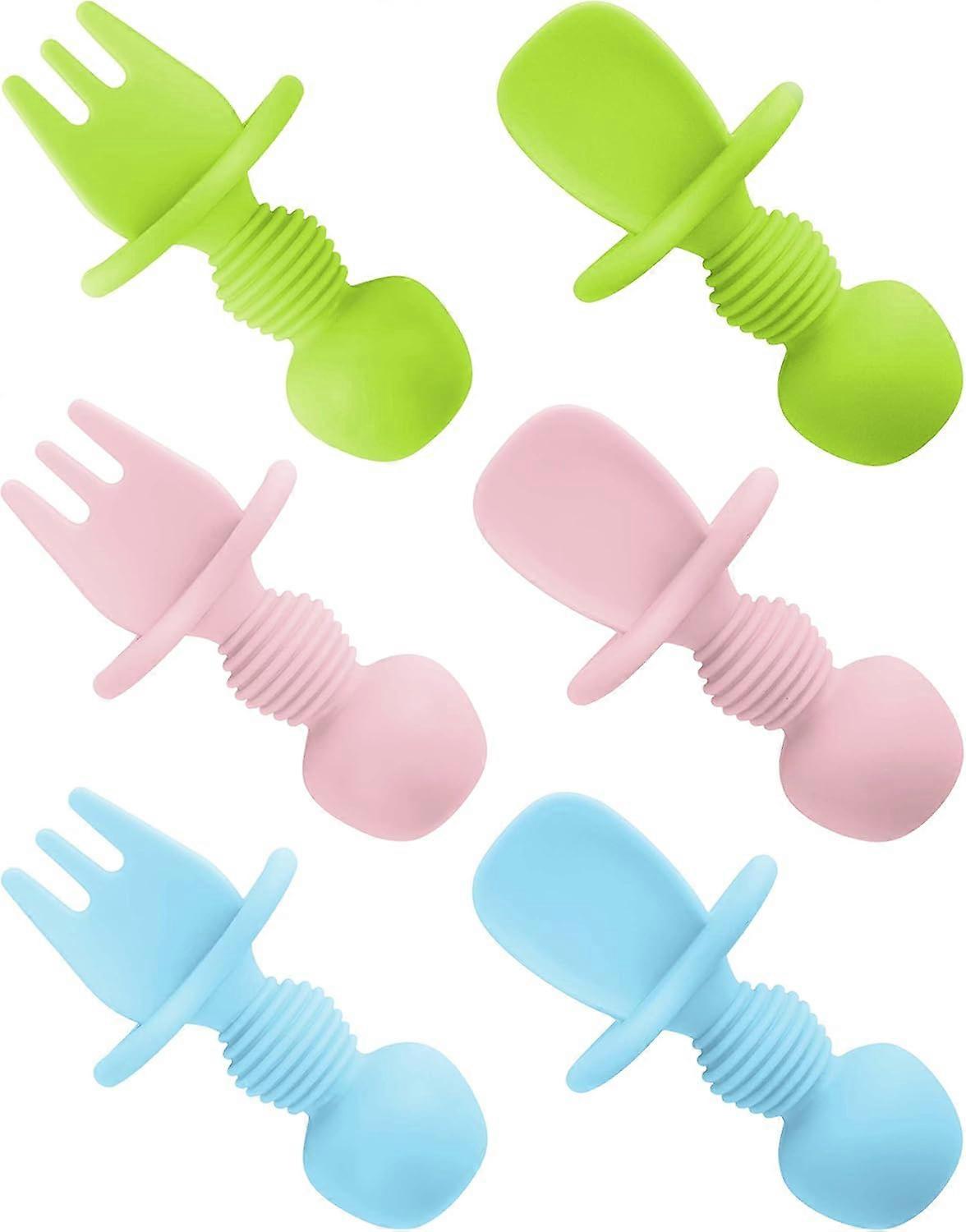 6 Pcs Silicone Baby Spoons First Stage and Fork, Toddler Utensils for Led Weaning, Chewable for Self-Feeding