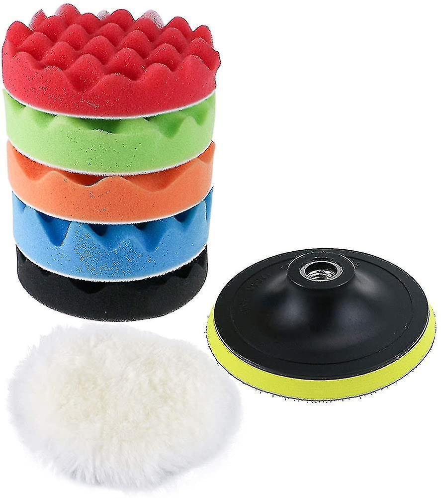 Polishing Sponge Kit With M14 Drilling Adapter And Wool Waxing Pads, 7-part