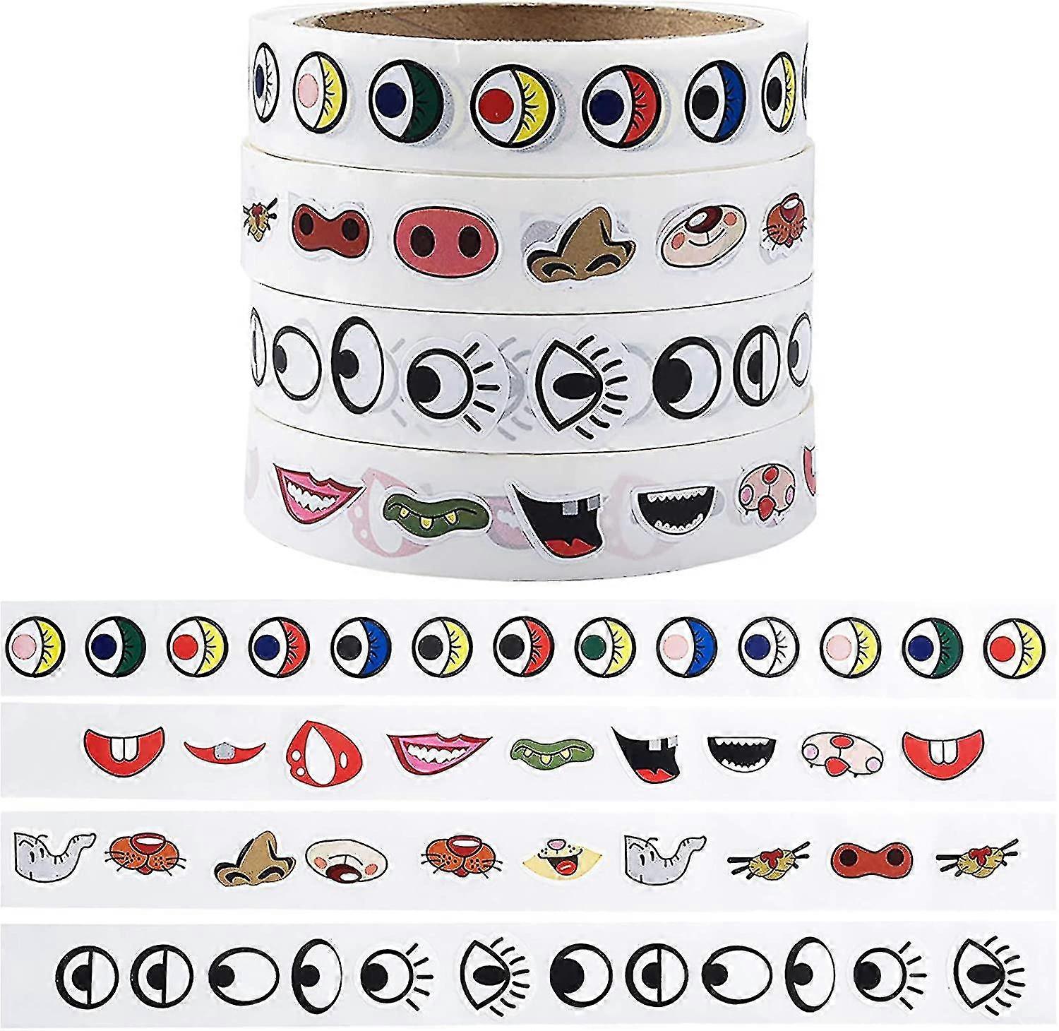 4000 قطعة ذاتية اللصق ملصق الكرتون ملصق 4 لفات | عيون ملونة ، عيون سوداء ، أنف ، فم XXF