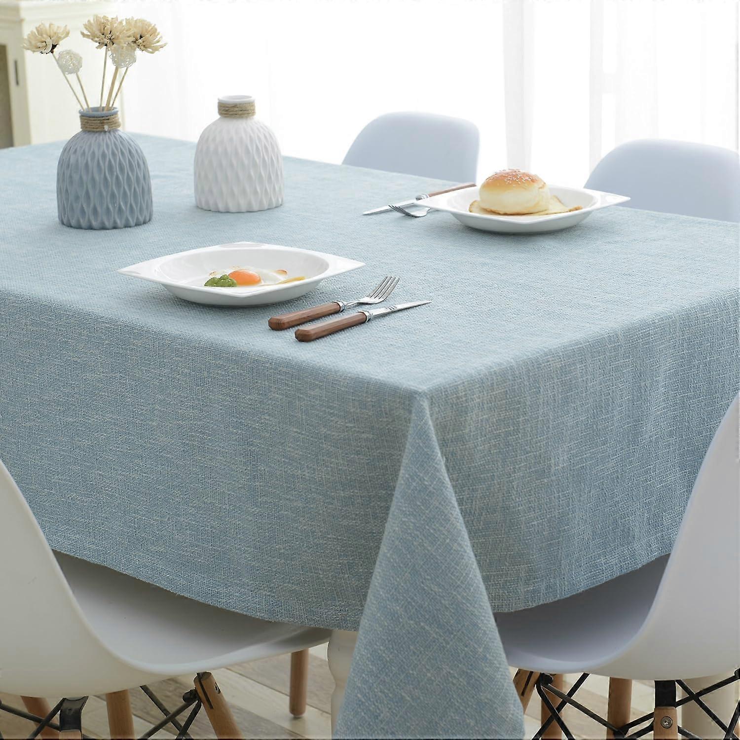 Cotton Linen Tablecloth Blue Solid Tablecloth for Kitchen Rectangular Tablecloth Decorative Table Cloth (Blue, 51" x 86")
