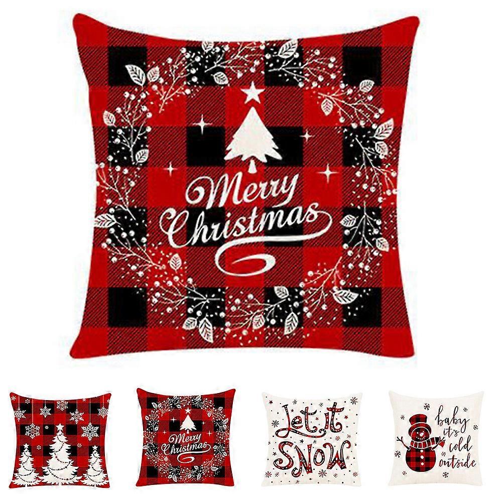 Christmas Theme Throw Pillow Case Cushion Cover Snowman Xmas Tree Snowflake Letter Printed Pillow Cover Home Decoration