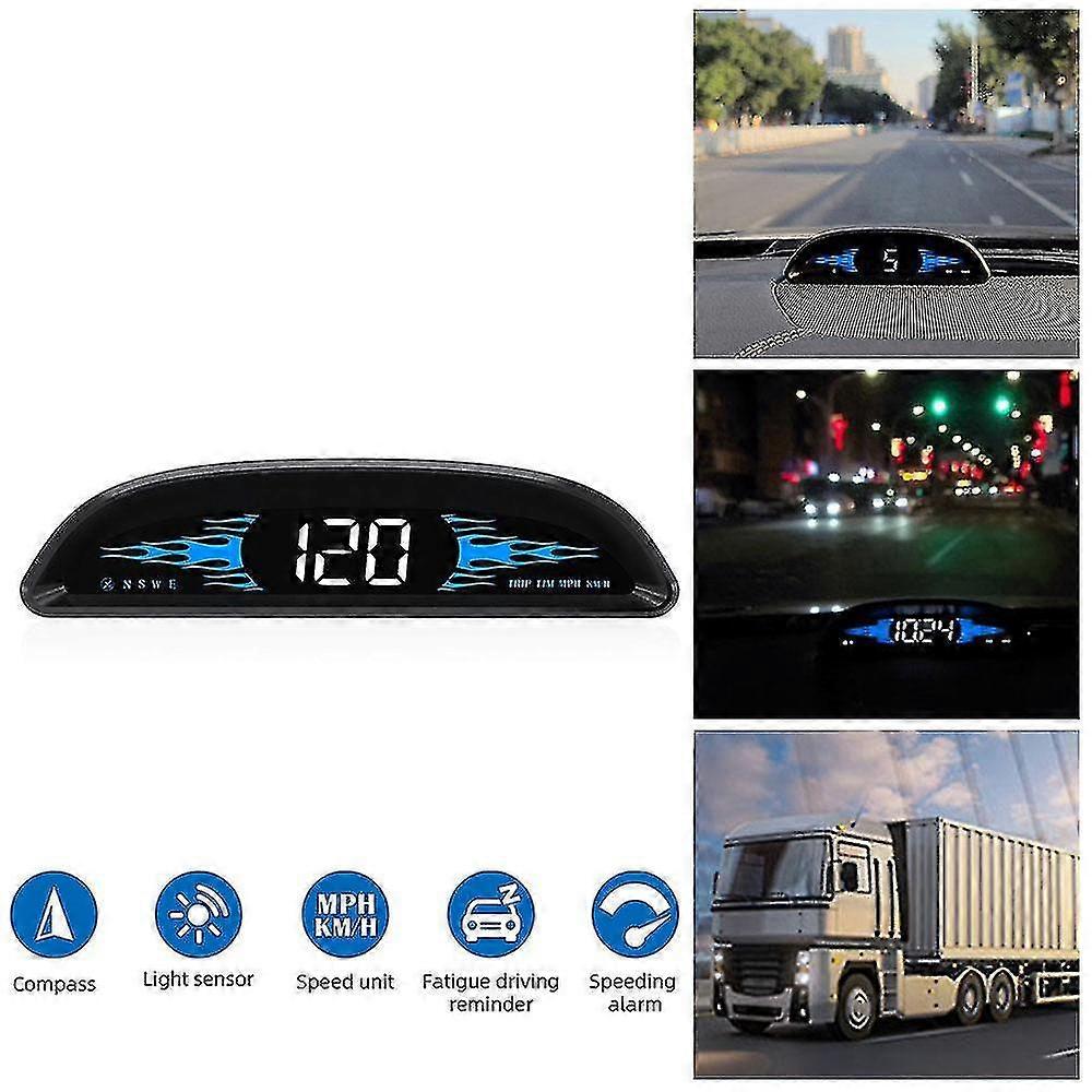 Car Hud Head Up Display Mph/km/h Gps Speedometer Overspeed Alarm Projector