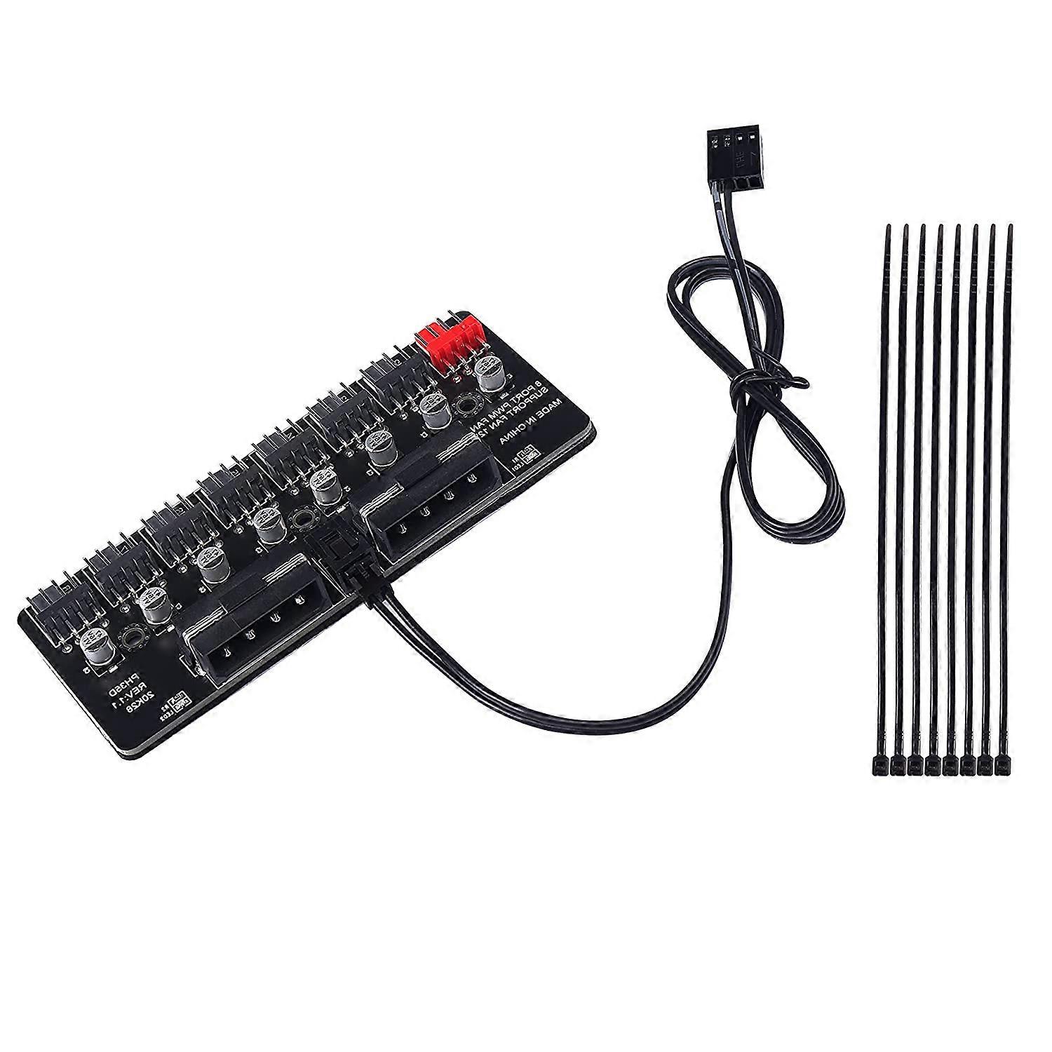 Chassis Fan Hub CPU Cooling 3 Pin 4 Pin PWM PC Chassis Cooling Fan Hub 8 Way 12V Fan Splitter Speed Controller with IDE Large 4 Pin Power Port