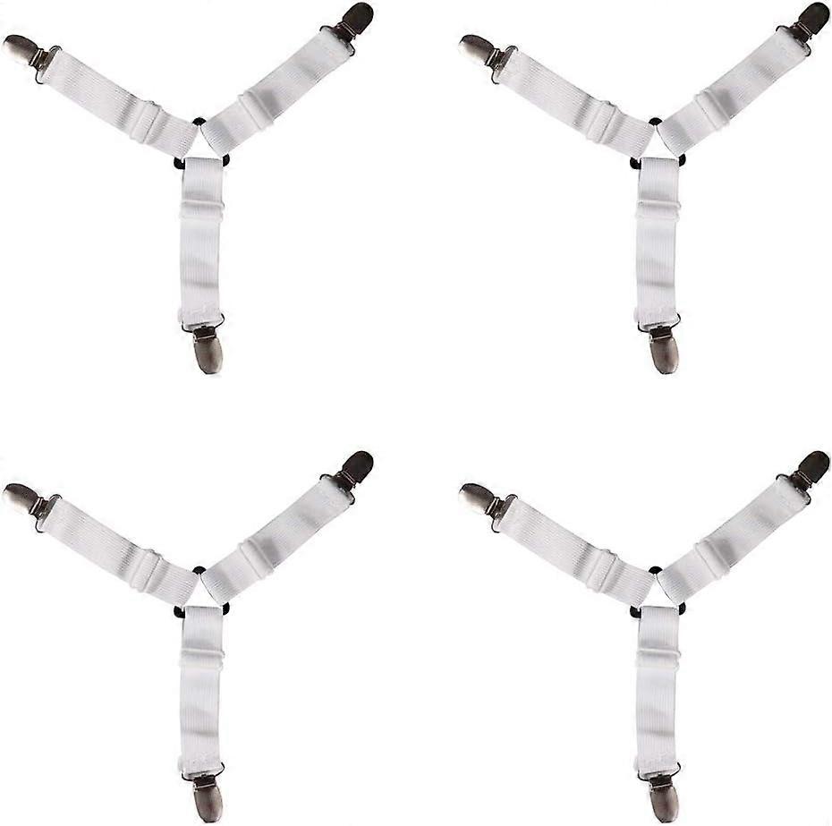 Pack Bed Sheet Holder Straps, Bed Sheet Clips, Adjustable Triangle Elastic Bed Sheet Corner Fasteners, White
