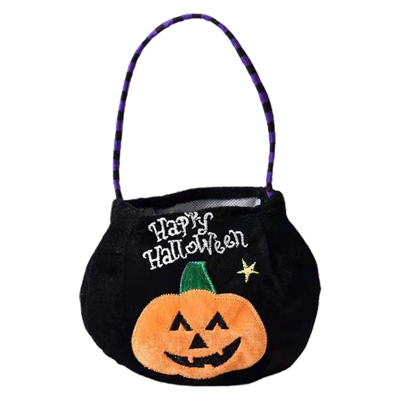 Halloween Candy Bag Trick or Treat Bucket Pumpkin Handbag Reusable Halloween Treat Basket with Witch Pattern Kids Goodies Bag