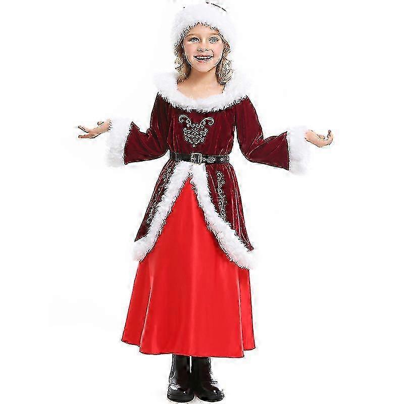 女の子のクリスマス衣装赤い長袖ドレスと帽子