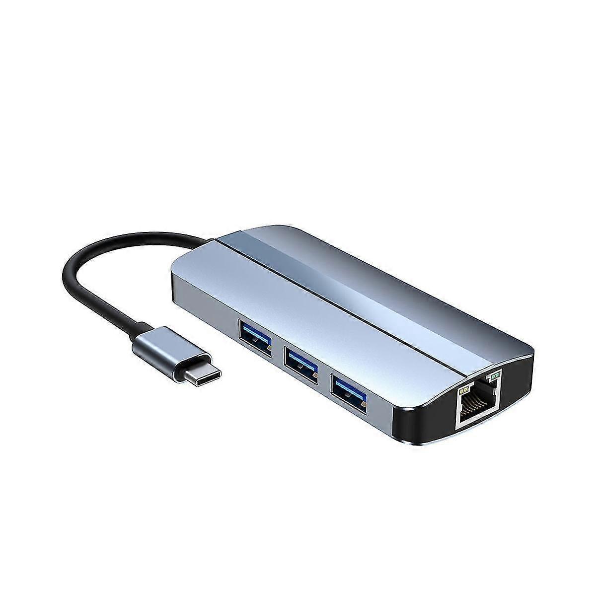 6-in-1 Usb C Hub Docking Station Type C Usb Hub Usb3.0 Rj45 1000mbps Sd Tf Card Reader Pd 100w Char