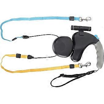 Double-ended pet walking leash, double dog retractable leash, dog walking leash, can walk 2 dogs (black)