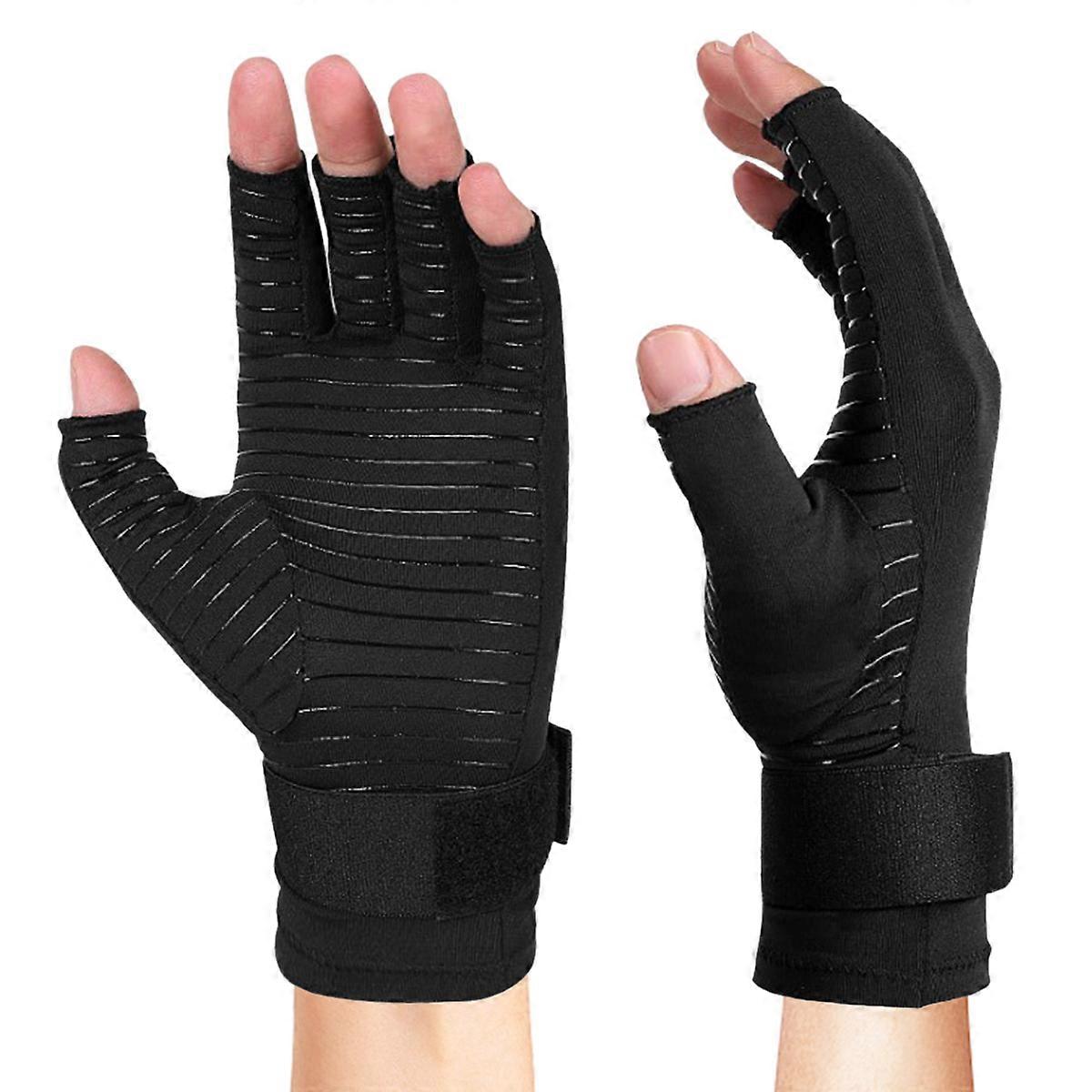 1 pair Arthritis Gloves Compression Gloves with Strap Fingerless Glove Hand Wrist Support Sprain Pain Relief Tendinitis Gloves