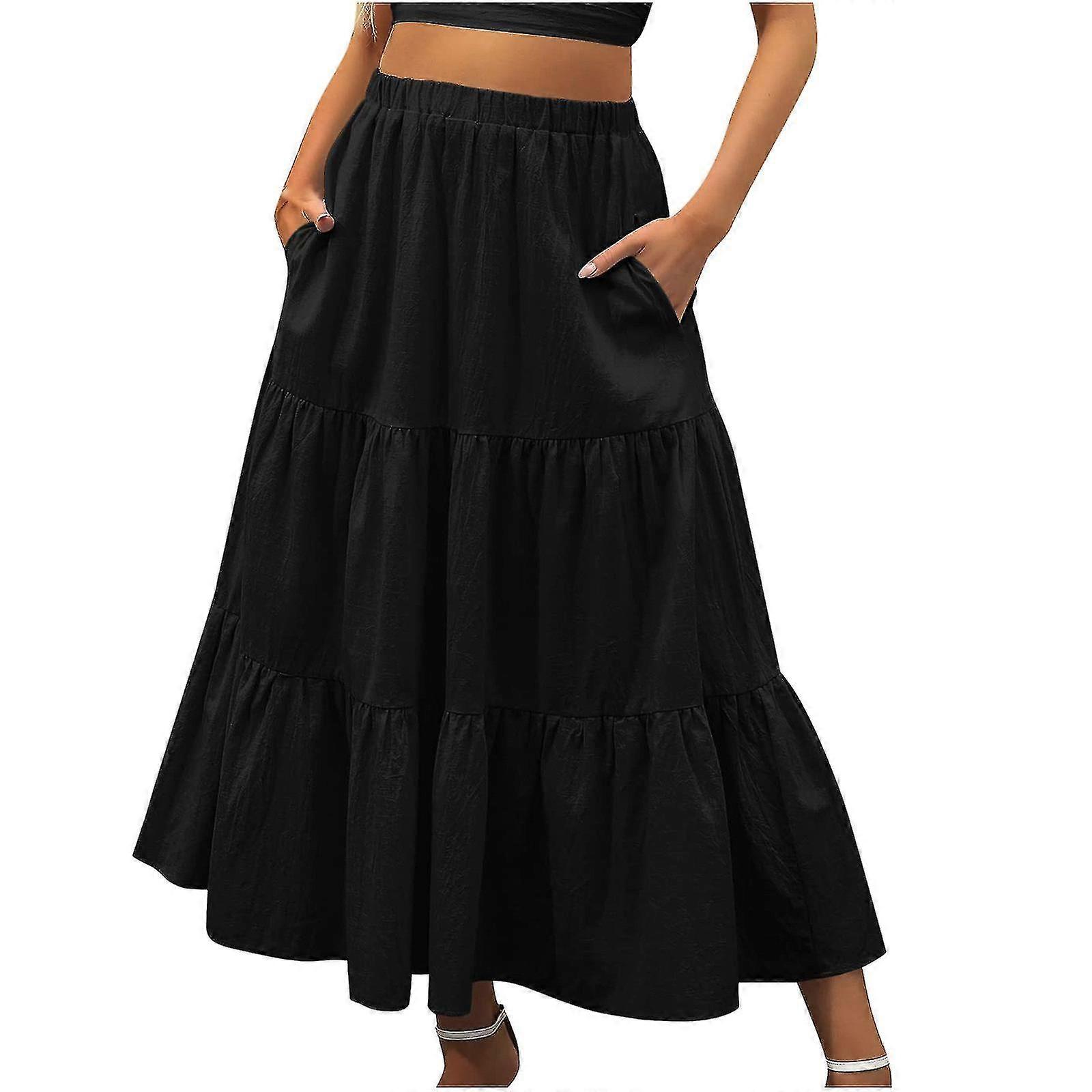 Nederdele til kvinder Plus Size Mode Kvinder Solid Casual Pocket Ruched Flæser Elastisk talje Nederdele