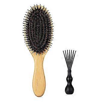 Hair Brush, Natural Boar Bristle Hair Brush, Wooden Bamboo Hair Brush For Women Mens, Paddle Brush Curly Hair Brush For Thick Hair & Anti Static Detan