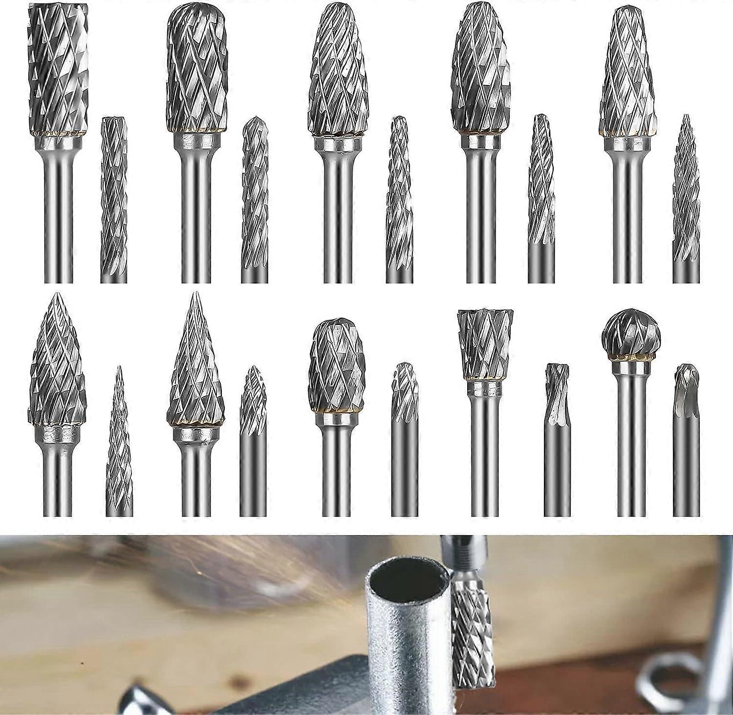 20 PCS Tungsten Carbide Rotary Drill Bits, Double Cut Twist Bits with 1/8" Shank for DIY, Woodworking, Engraving & Polishing
