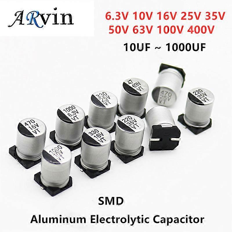 10 قطع SMD الألومنيوم مكثف كهربائيا 6.3 فولت 10 فولت 16 فولت 25 فولت 35 فولت 50 فولت 63 فولت 100 1 يو إف 10 فف 22 فولت 33 فو 47 أوف 100 أوف 330 أوف 470 فولت 1000 أوف
