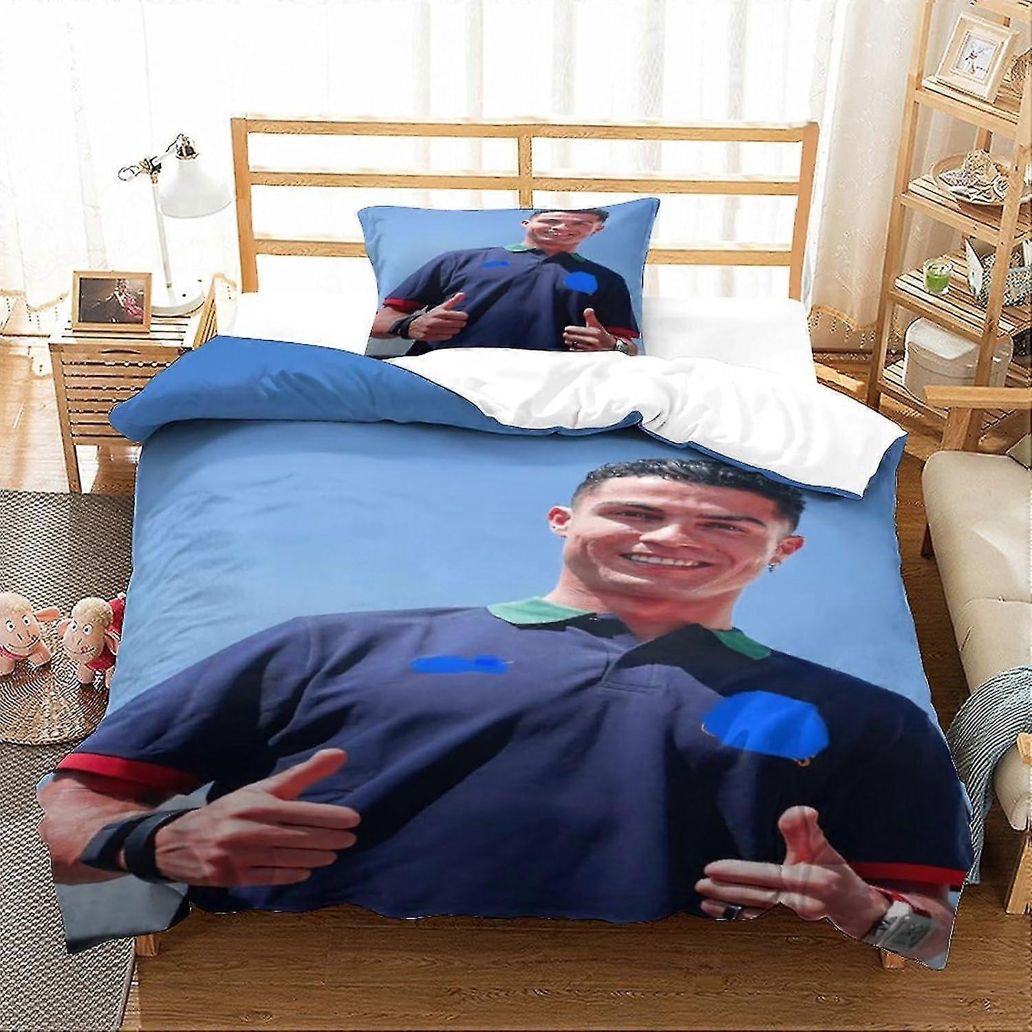 o4188 Lençóis Cristiano Ronaldo Conjuntos de capa de edredão Roupa de cama infantil Leve macio e respirável Impressão 3D Capa de colcha leve com fronha 