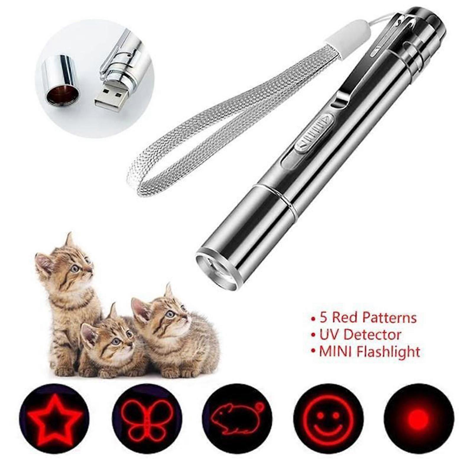 USB Rechargeable Pointer Pen Cats Kitten Dogs Pet Training Toy UV Flashlight