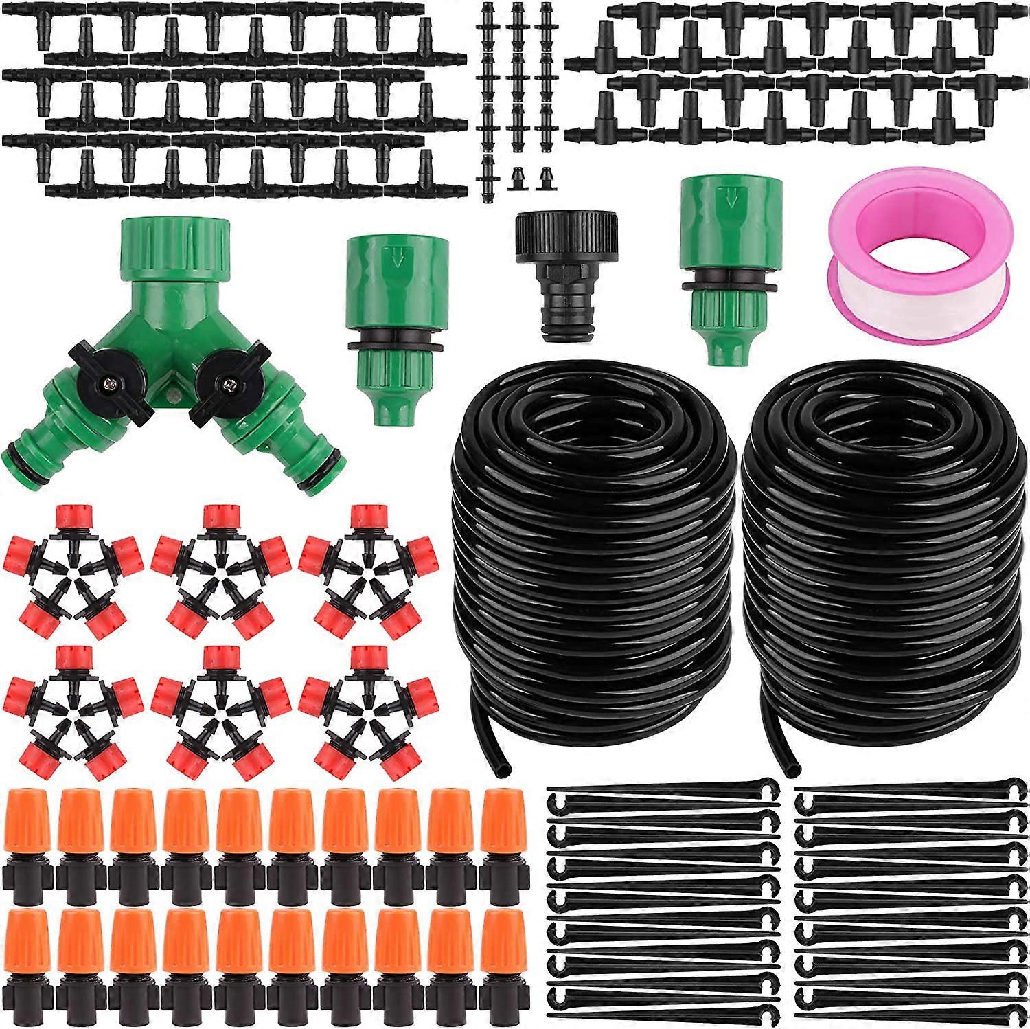 Drip Irrigation Kit, 100ft/30M Garden Watering Automatic System - Micro DIY Irrigation Tubing Kits, Blank Distribution Hose Atomizing Nozzles Drippers