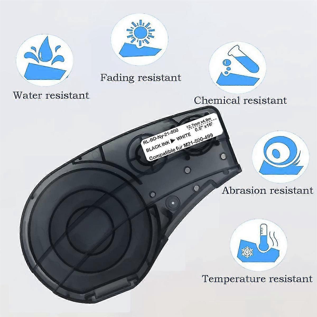 4 Pack Label Tape para M21-500-499-TB, fita de etiquetas de nylon, preto no branco 16 polegadas comprimento 0,5 polegadas largura