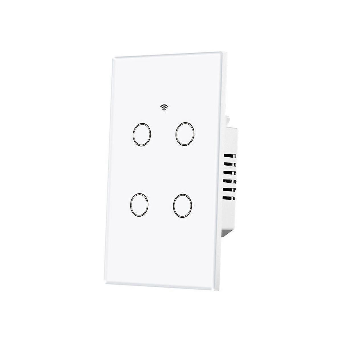WiFi Smart Light Switch Glass Touch Control Fireproof No Neutral Wire Required Remote Control Work,4-Way Rectangular