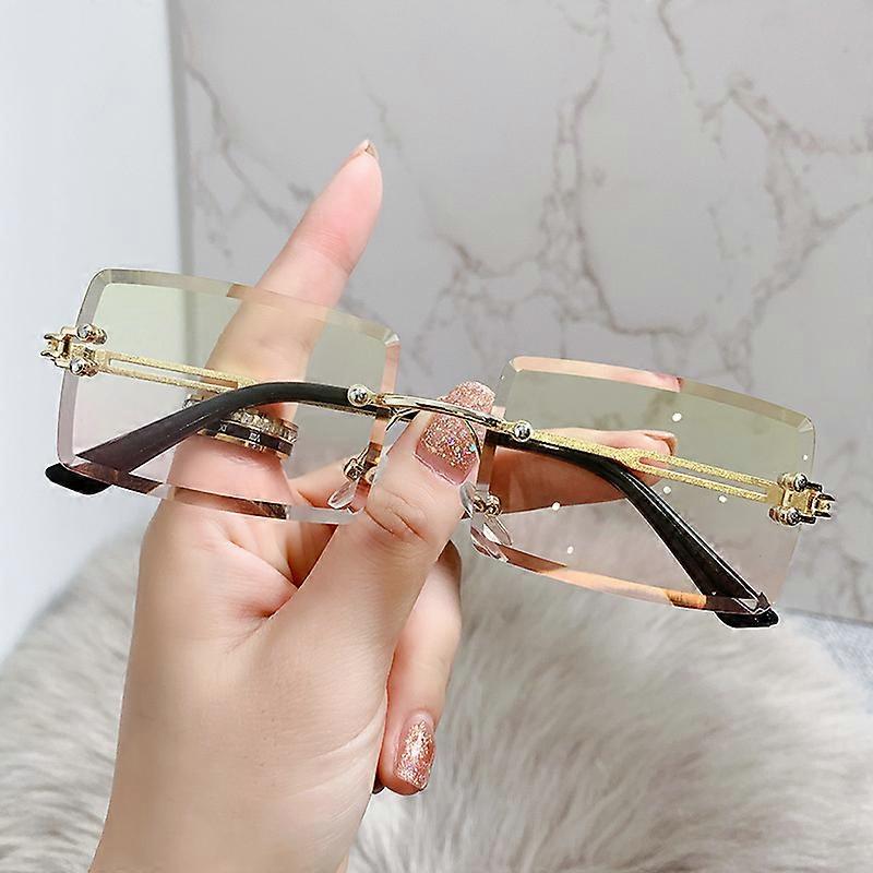 2022 New Vintage Fashion Sunglasses Rimless Frameless Rectangle Shades Gradient UV400 Summer Traveling Sun Glasses for Women