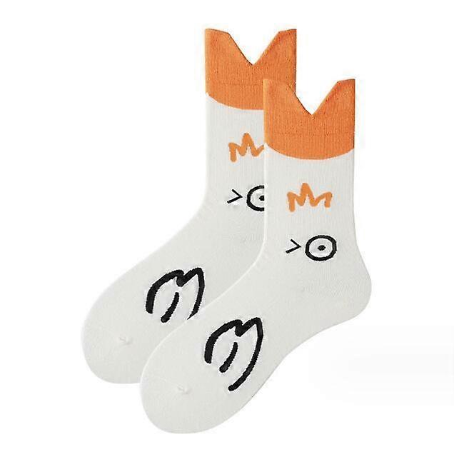 2PCS Big White Goose Dot Mid Calf Socks