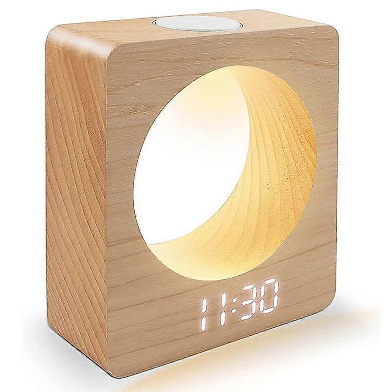 Digital Wooden LED Alarm Clock Made of Solidwood with Night Light 3 Alarm Settings Temperature Dete