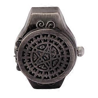 Finger Ring Watch Flip Up Cover Vintage Finger Quartz Ring Watch for Men Male(Black )