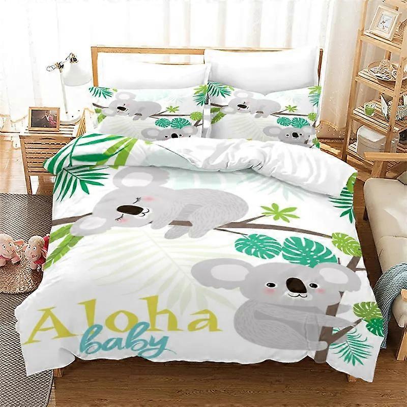 a2535 Lakan Tecknad Koala Sängkläder Set Pojkar Flickor Påslakan Örngott Säng Vuxen Mode Hemtextil Textil 3-delat sängkläder set (1 påslakan
