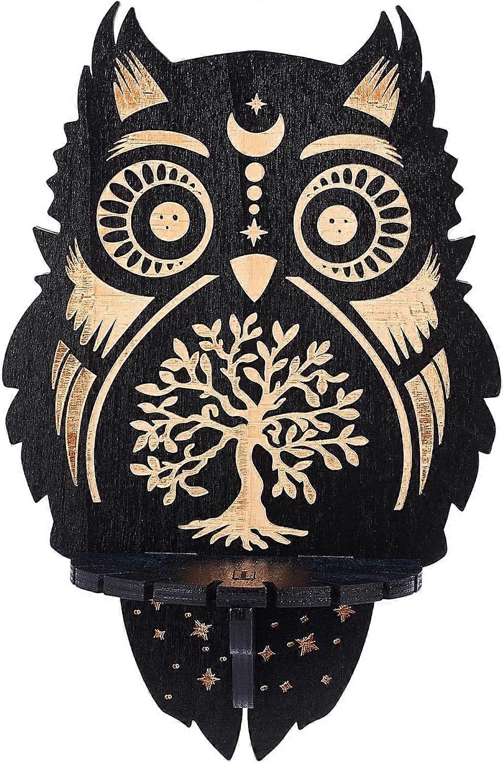Crystal Display Shelf Wooden Crystal Wall Shelves Owl Tree of Life Wall Decor Floating Holder Storage Shelf Hanging Altar Witchy Stuff for Stones Esse