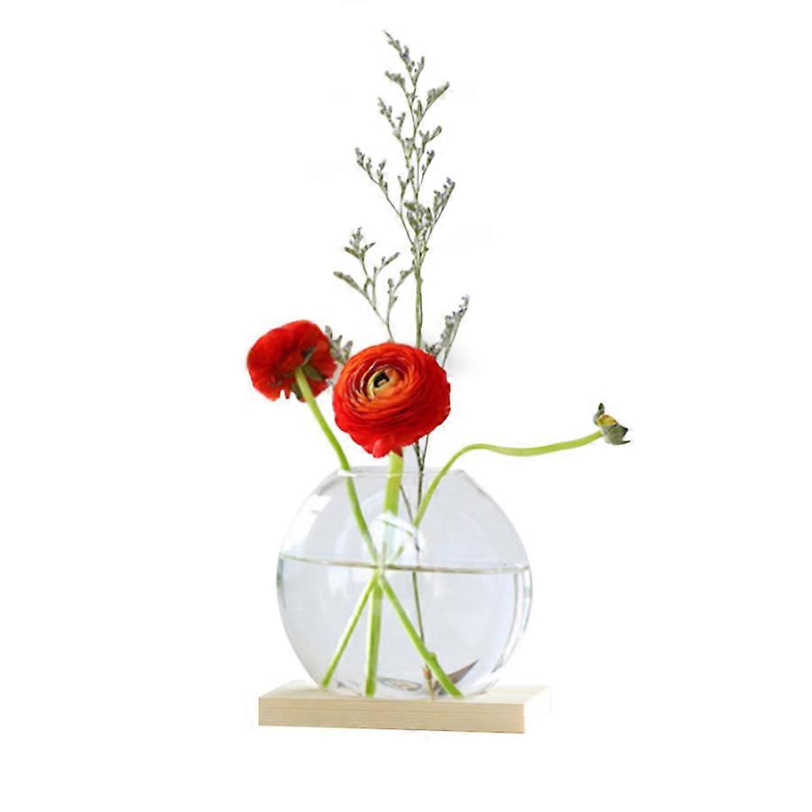 Scandinavian Style Glass Hydroponic Vase with Wood Stand