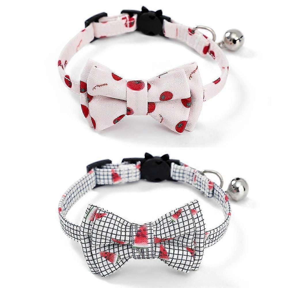 2 Pack BreakawayCollars With Bowtie, Safety BuckleCollars With Bell, Summer Print Collars